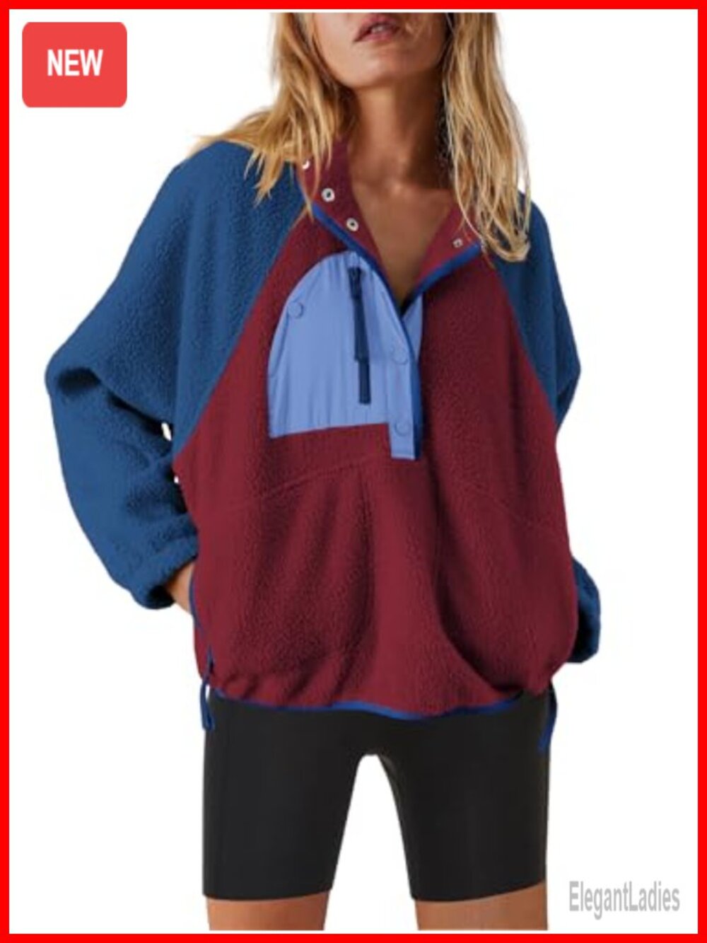 Womens Fleece Pullover Quarter Zip Sherpa Jacket Fuzzy Sweatshirt